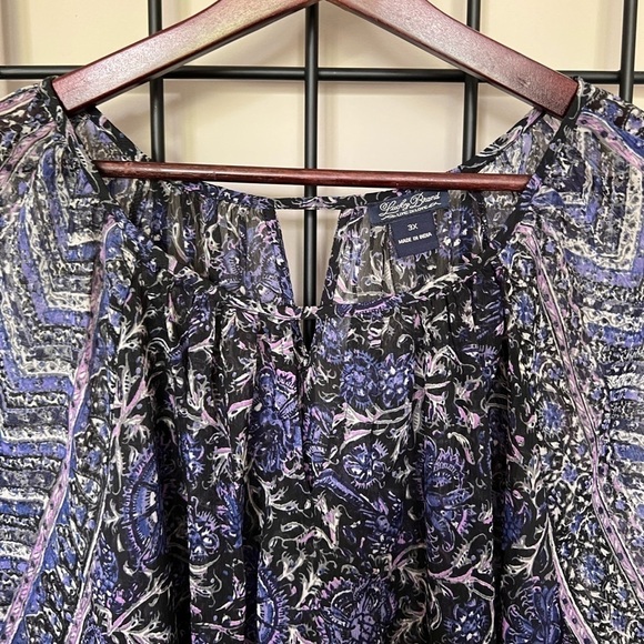 Lucky Brand Sheer Paisley Blouse Sz 3X - Picture 2 of 7